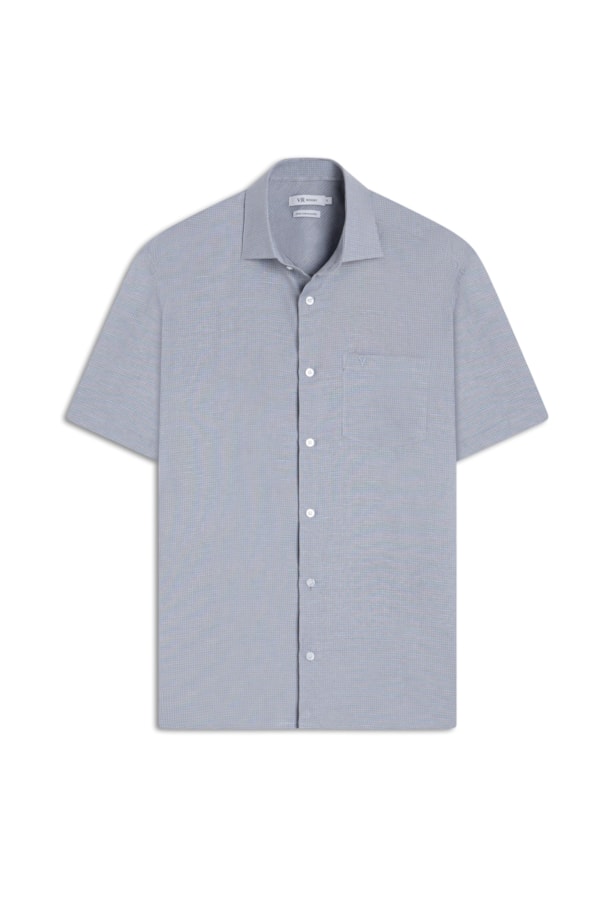 Camisa Linho Telin Fio Tinto Xadrez Azul Bic