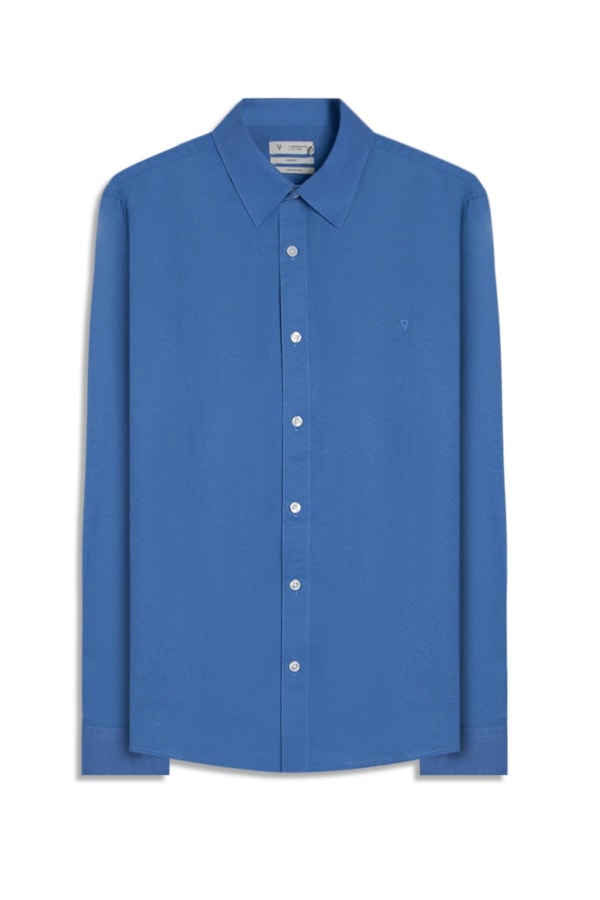 Camisa Linho Unicollor Classic Irish Azul Bic