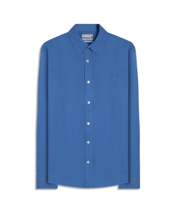 Camisa Linho Unicollor Classic Irish Azul Bic