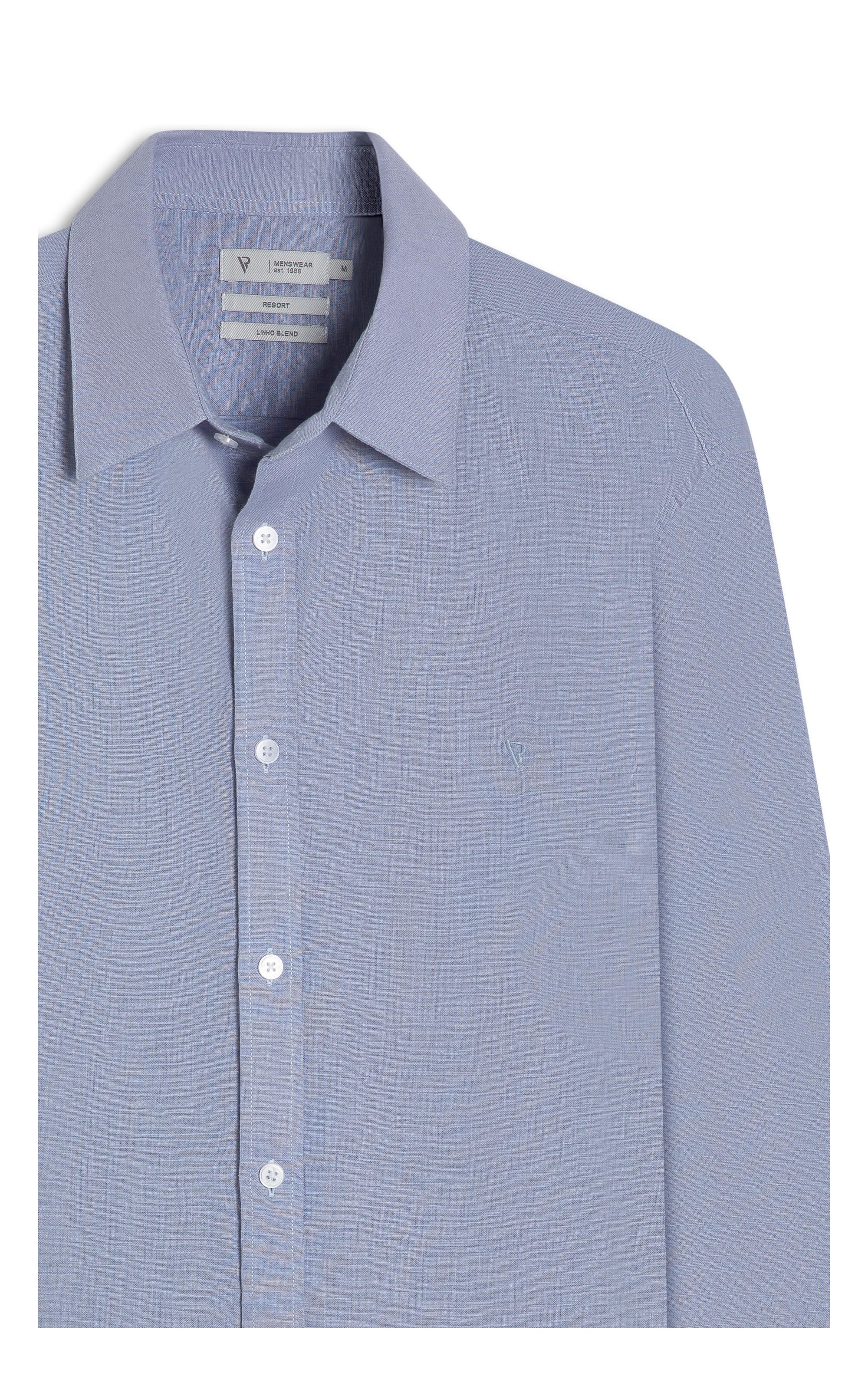 Camisa Linho Unicollor Classic Irish Azul Claro