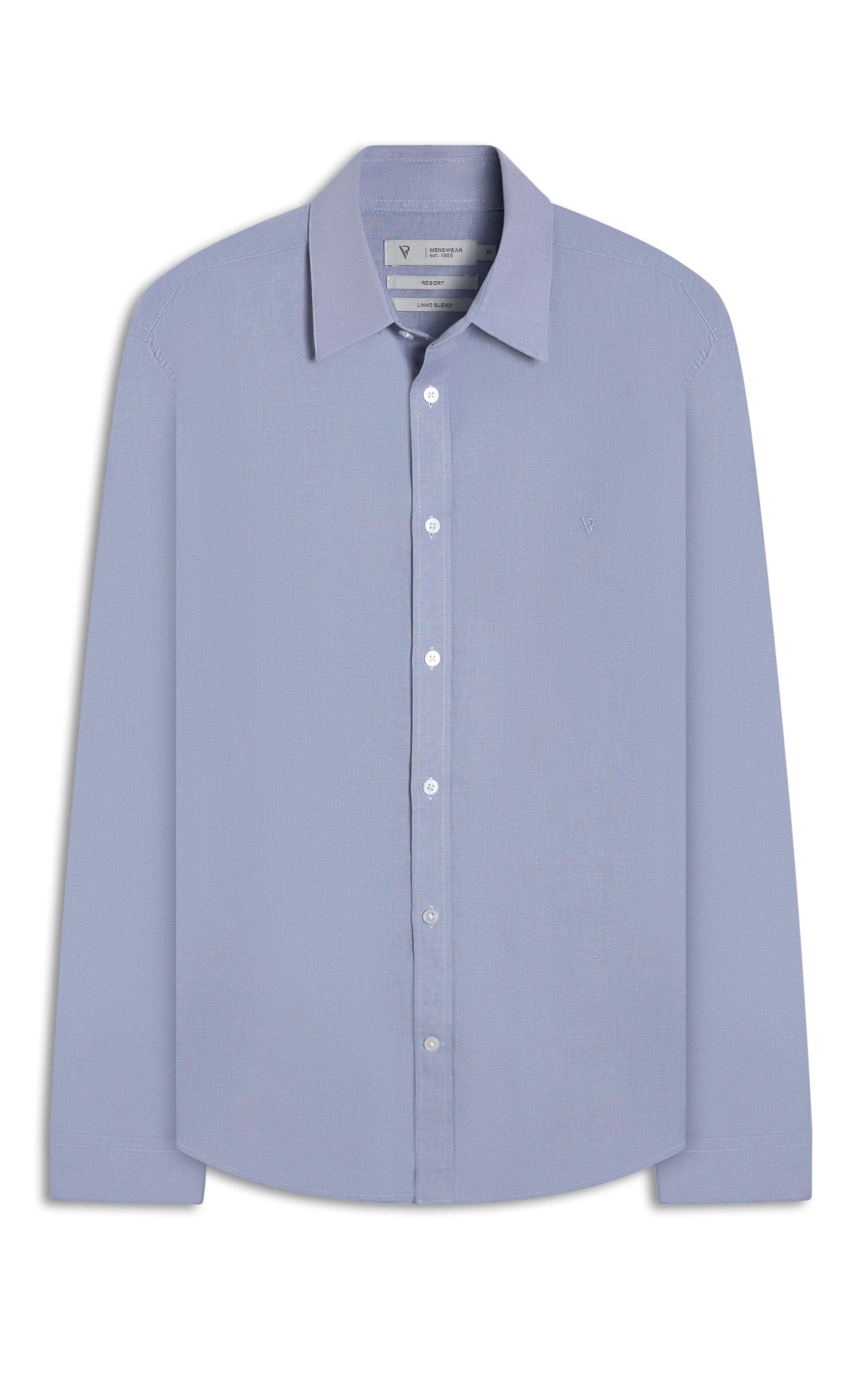 Camisa Linho Unicollor Classic Irish Azul Claro