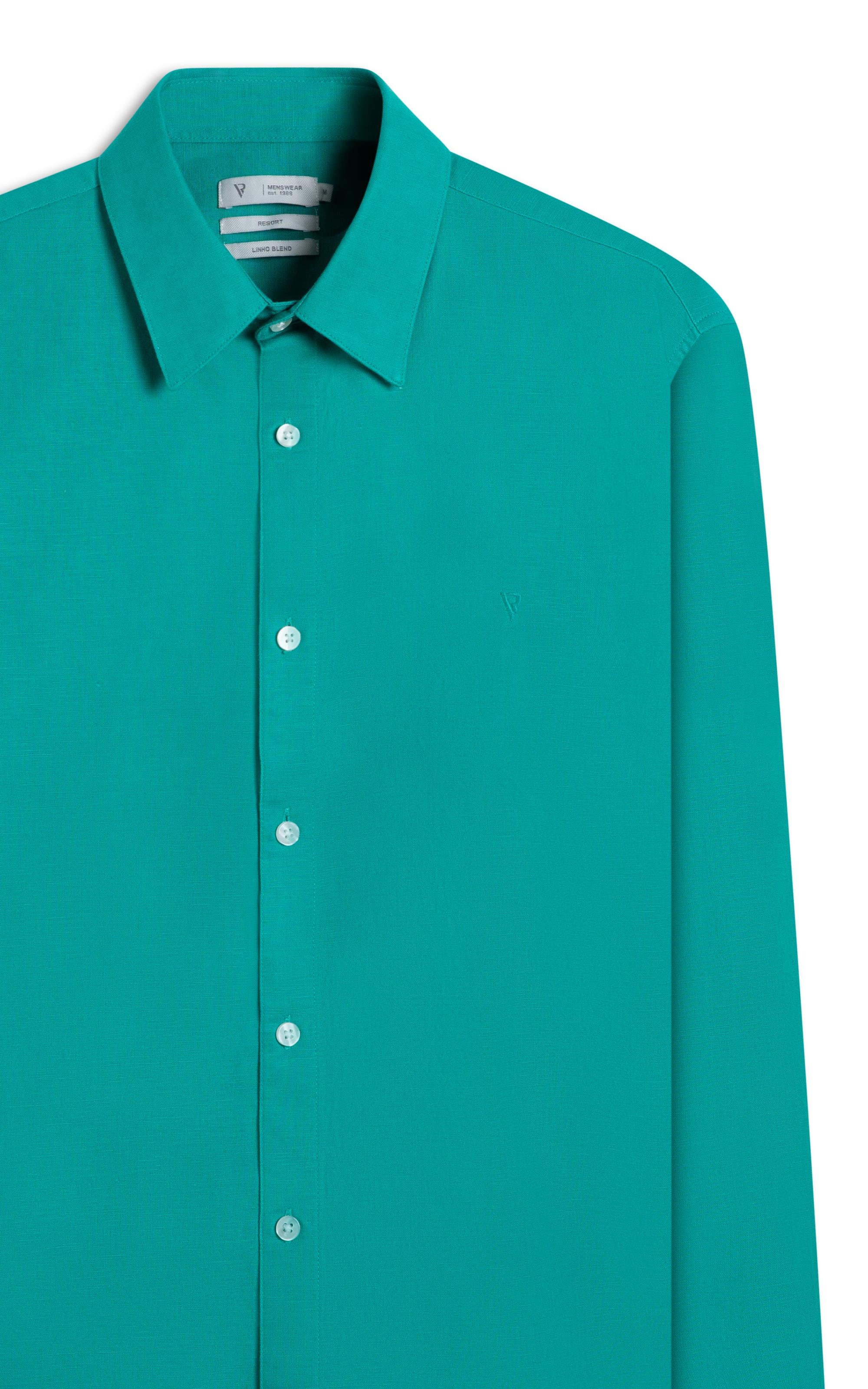 Camisa Linho Unicollor Classic Irish Esmeralda