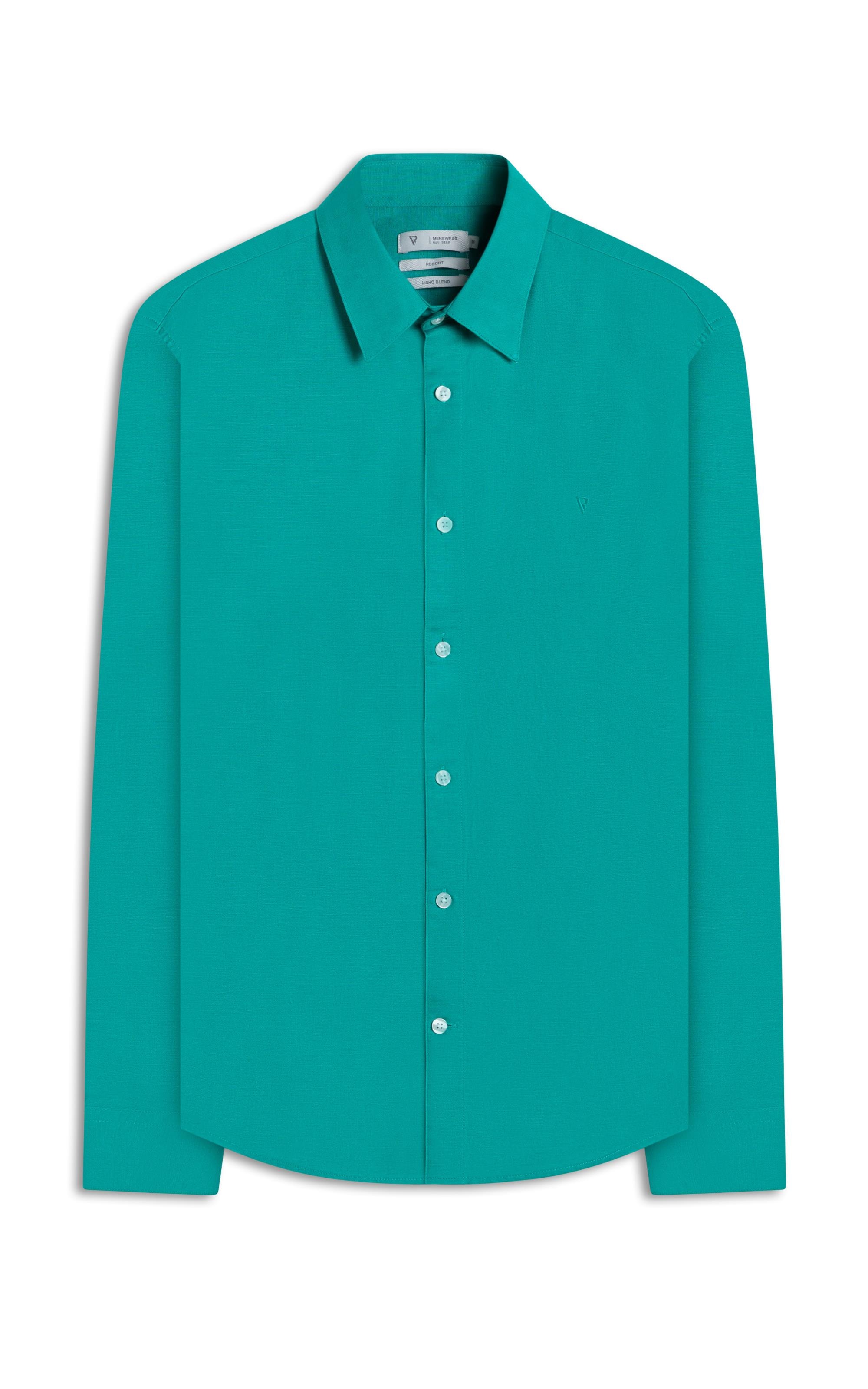 Camisa Linho Unicollor Classic Irish Esmeralda