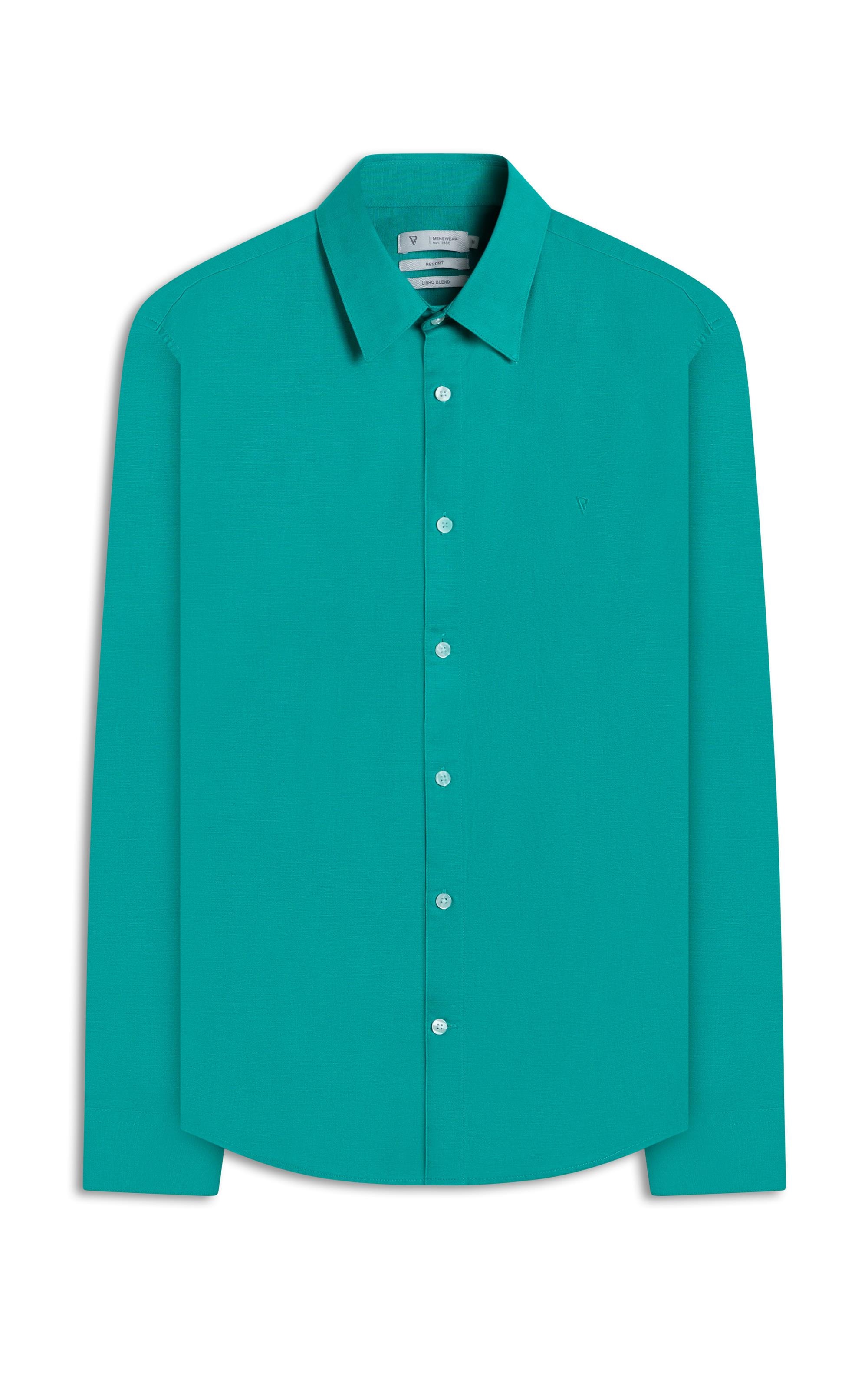 Camisa Linho Unicollor Classic Irish Esmeralda