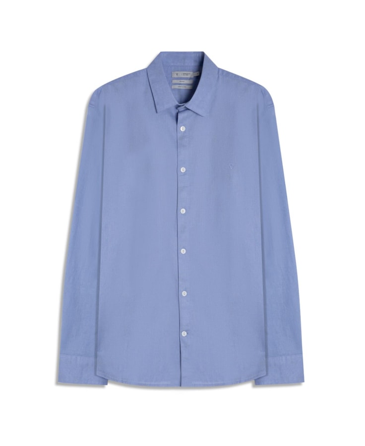 Camisa Linho  Unicollor Classic Shangai Azul Claro