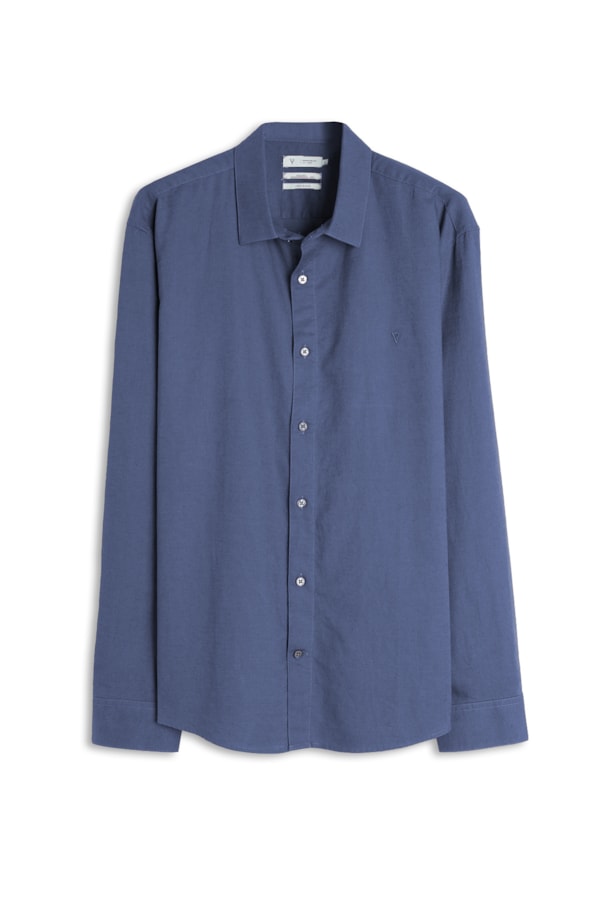 Camisa Linho  Unicollor Classic Shangai Azul Seco