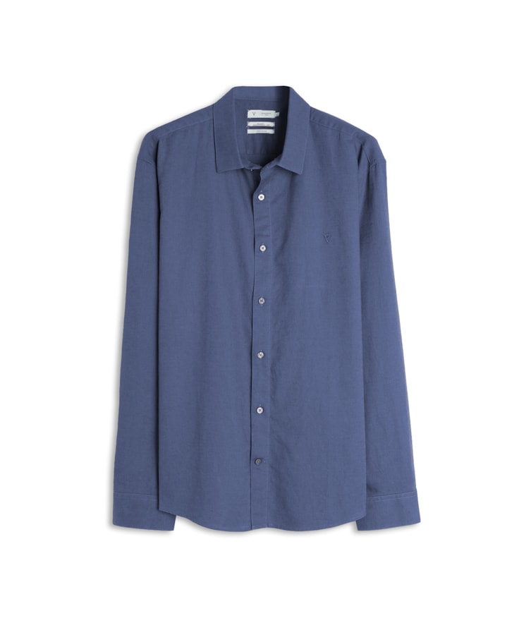 Camisa Linho  Unicollor Classic Shangai Azul Seco