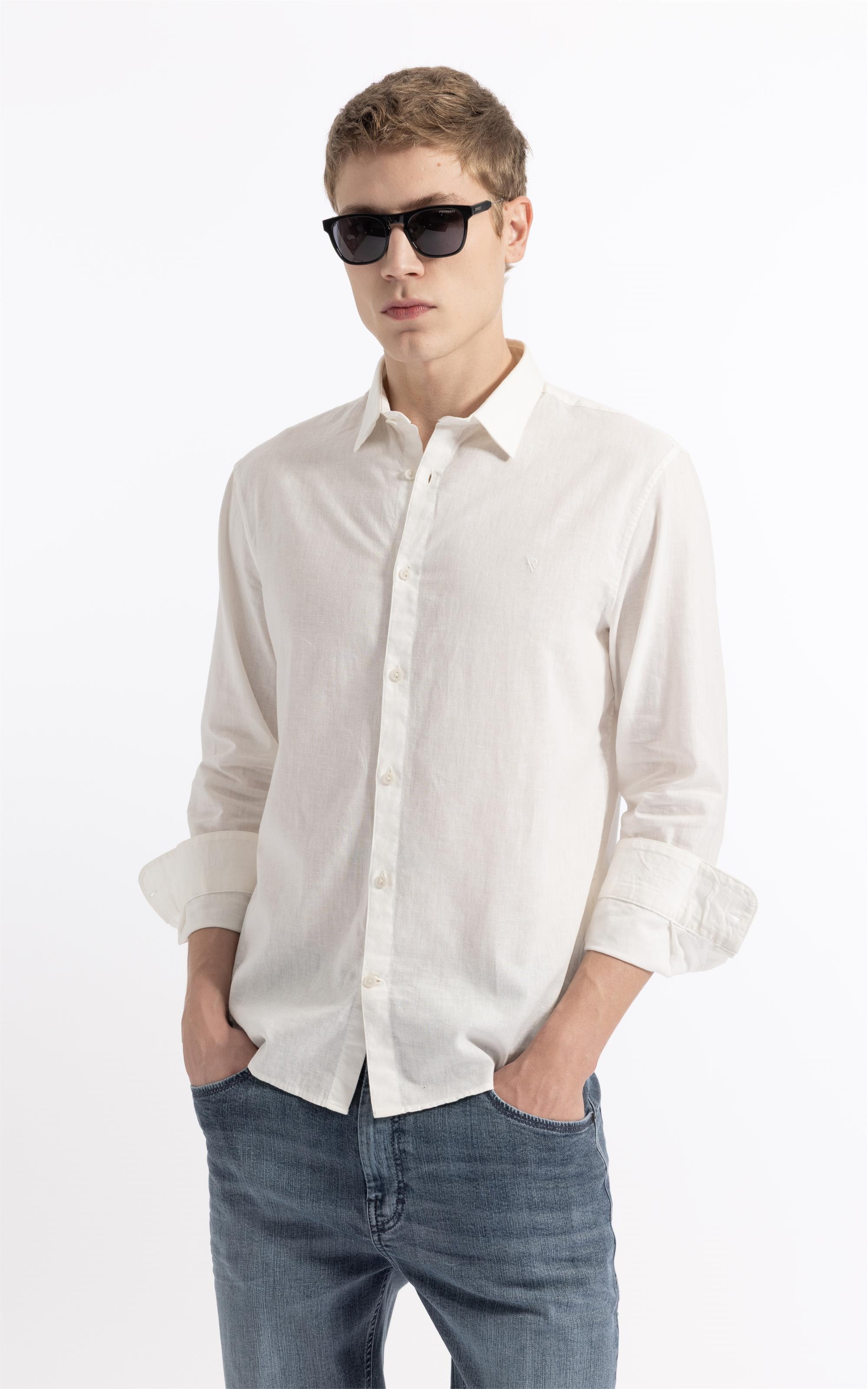 Camisa Linho  Unicollor Classic Shangai Branco