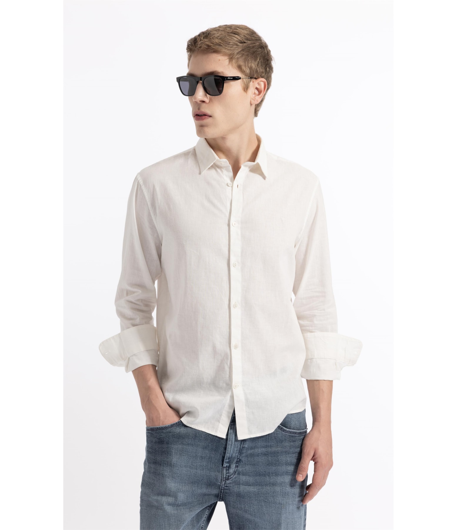 Camisa Linho  Unicollor Classic Shangai Branco