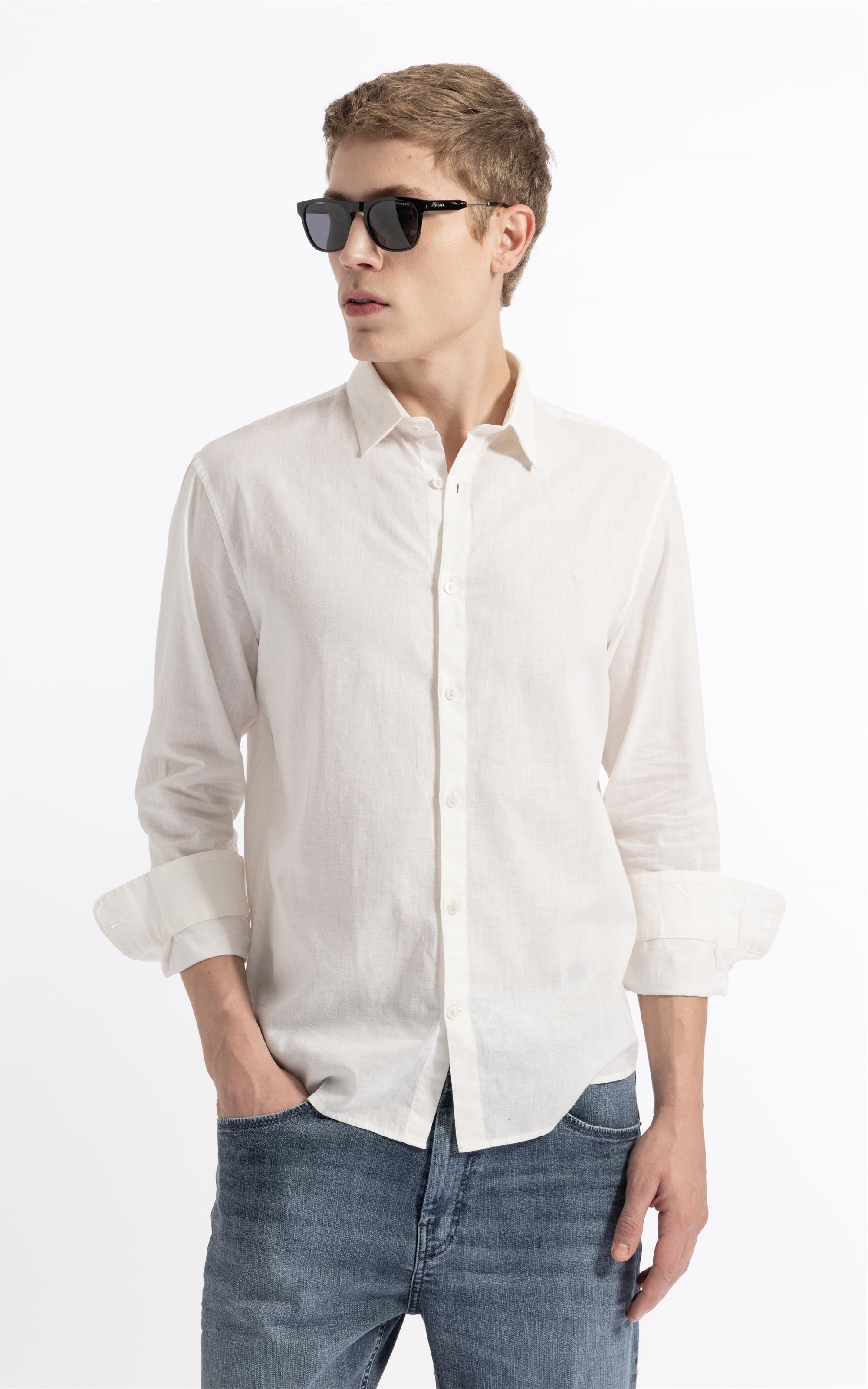 Camisa Linho  Unicollor Classic Shangai Branco
