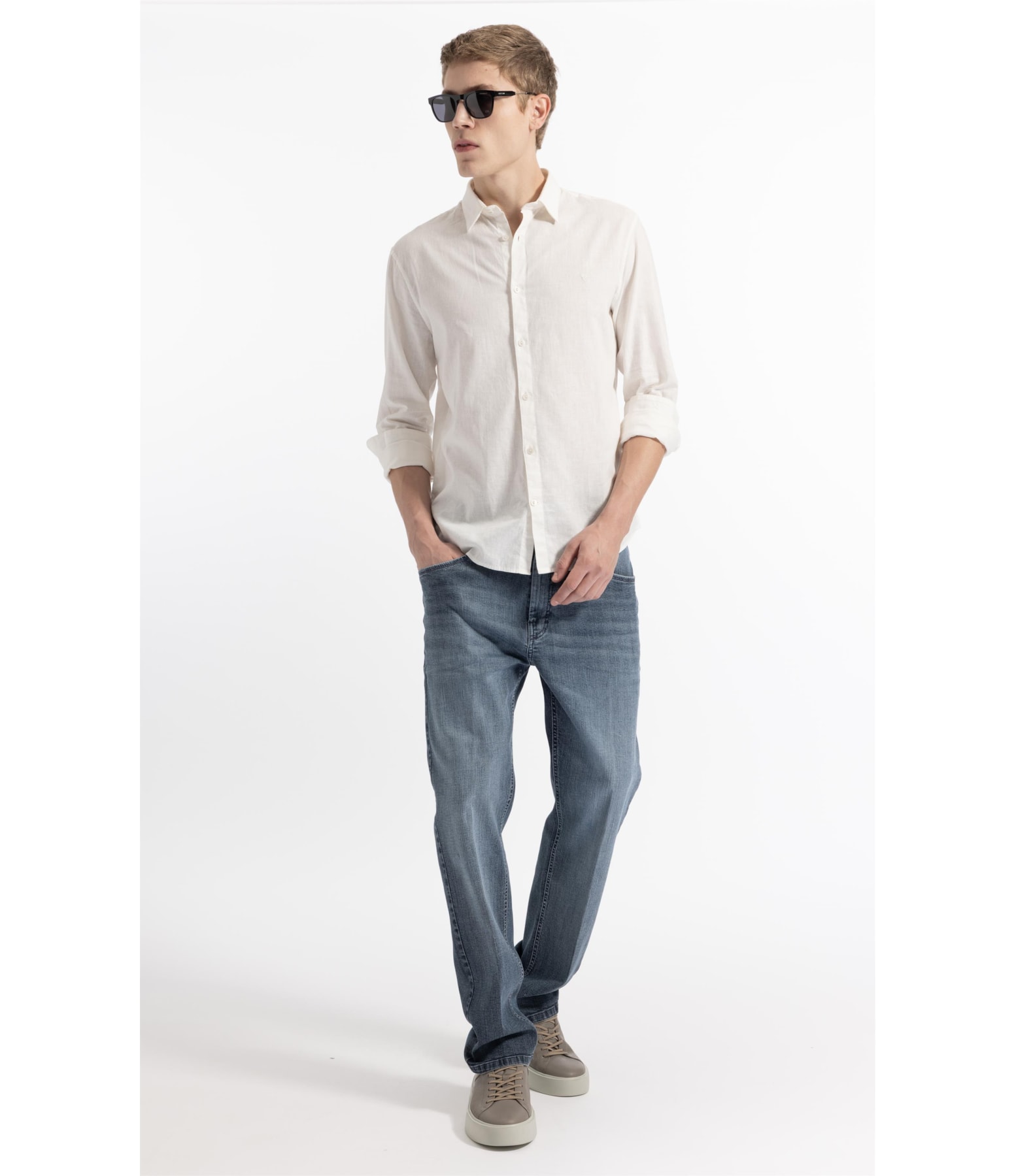 Camisa Linho  Unicollor Classic Shangai Branco
