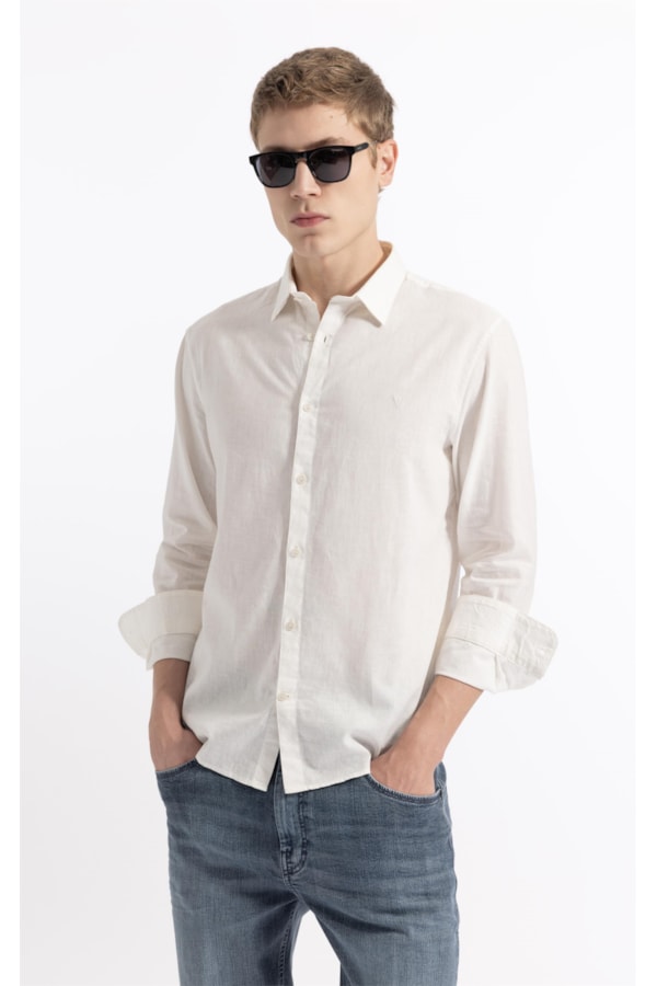 Camisa Linho  Unicollor Classic Shangai Branco