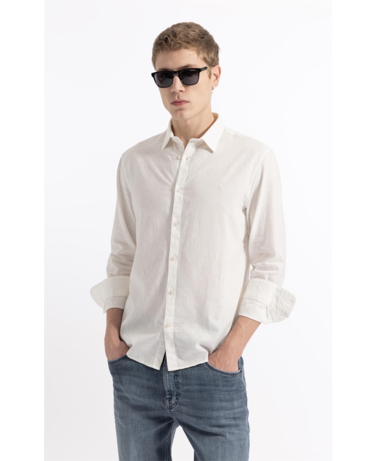 Camisa Linho  Unicollor Classic Shangai Branco