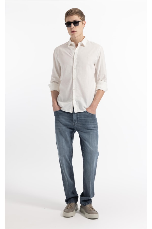Camisa Linho  Unicollor Classic Shangai Branco
