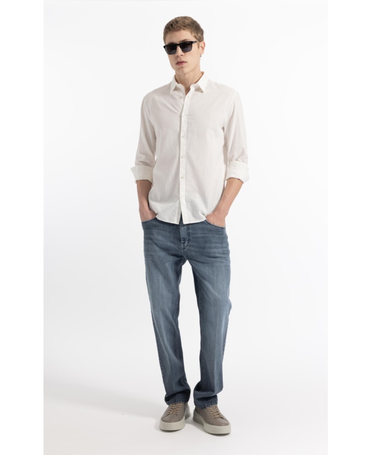 Camisa Linho  Unicollor Classic Shangai Branco