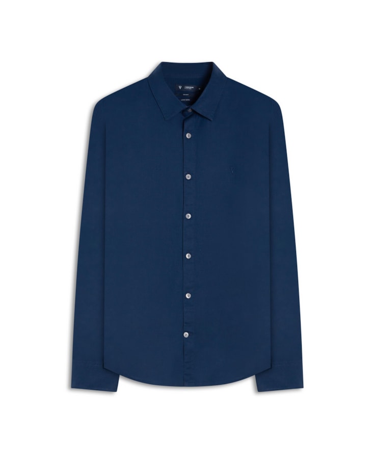Camisa Linho  Unicollor Classic Shangai Purple Blue