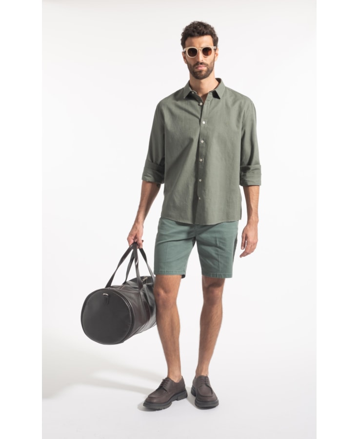 Camisa Linho  Unicollor Classic Shangai Verde Army
