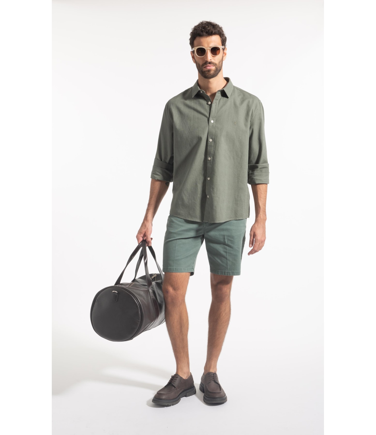 Camisa Linho  Unicollor Classic Shangai Verde Army
