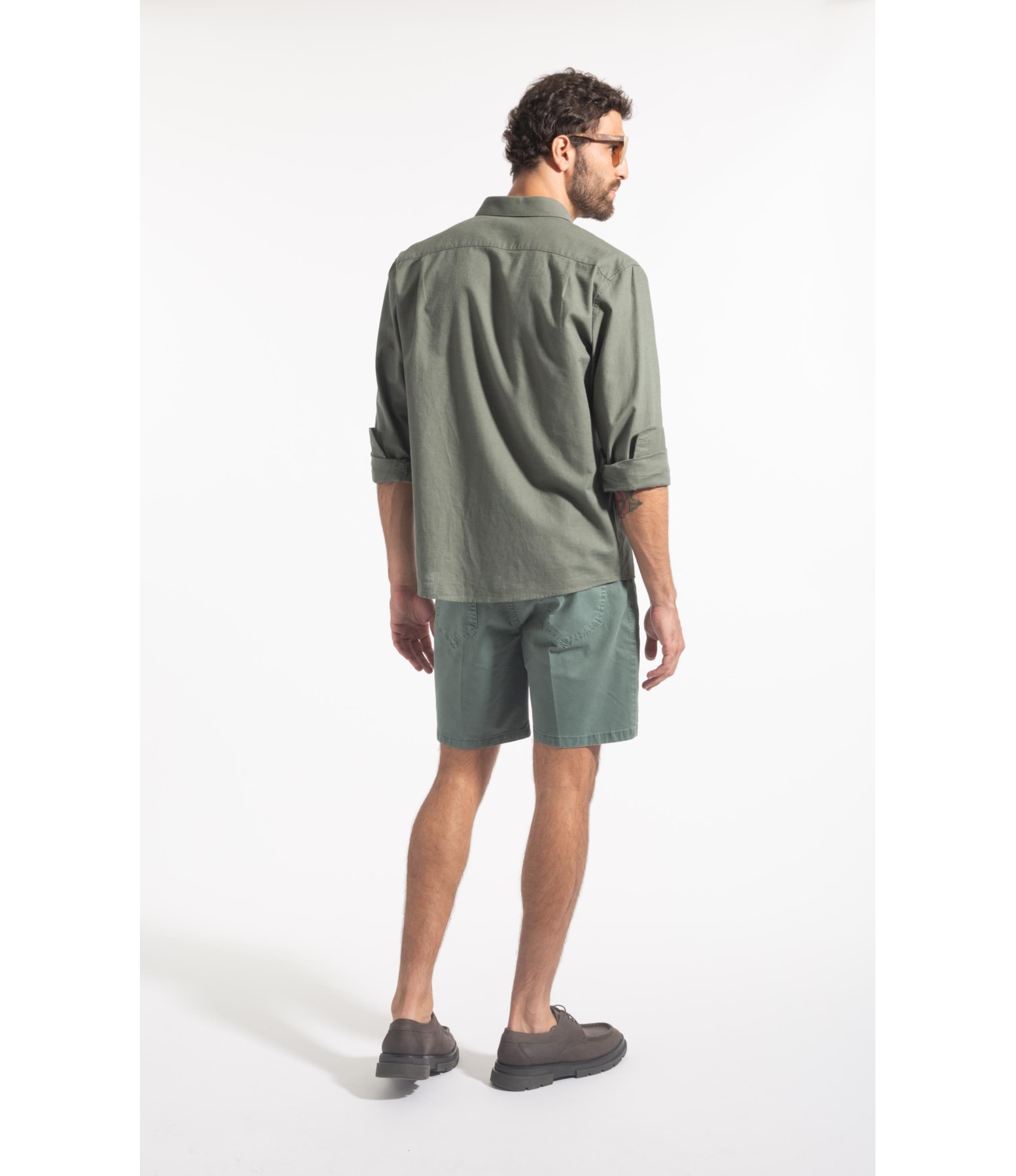 Camisa Linho  Unicollor Classic Shangai Verde Army