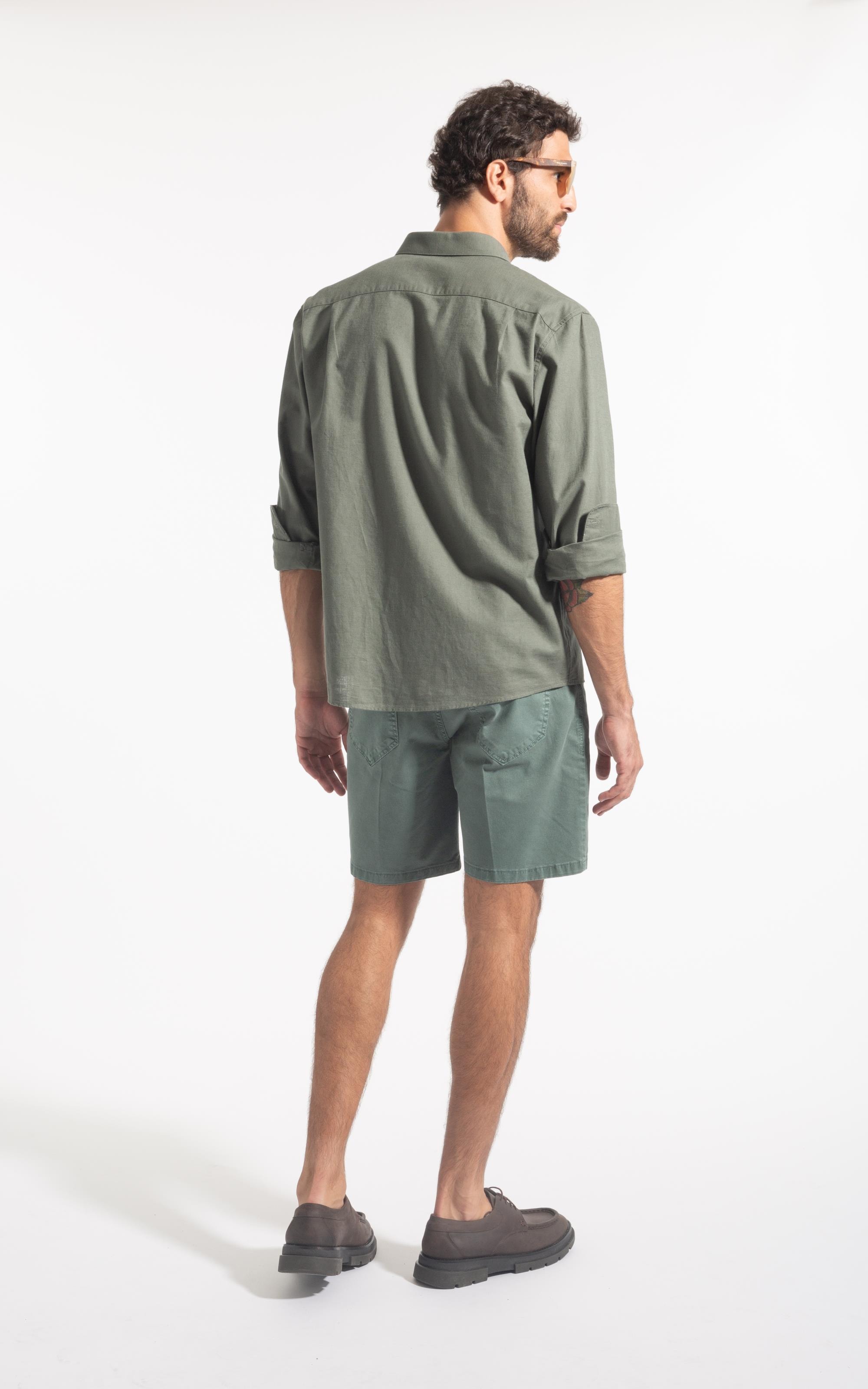 Camisa Linho  Unicollor Classic Shangai Verde Army