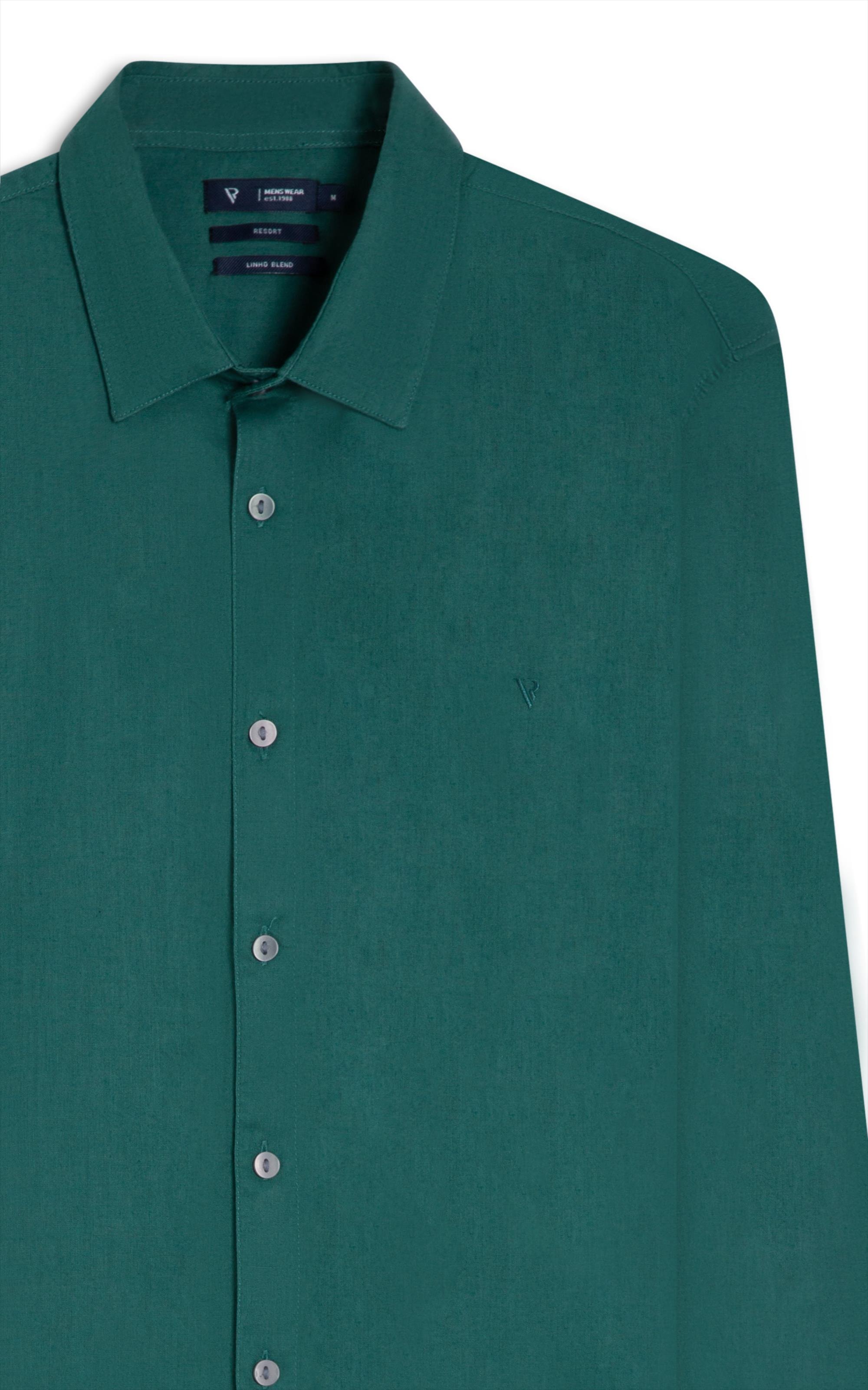 Camisa Linho  Unicollor Classic Shangai Verde Escuro