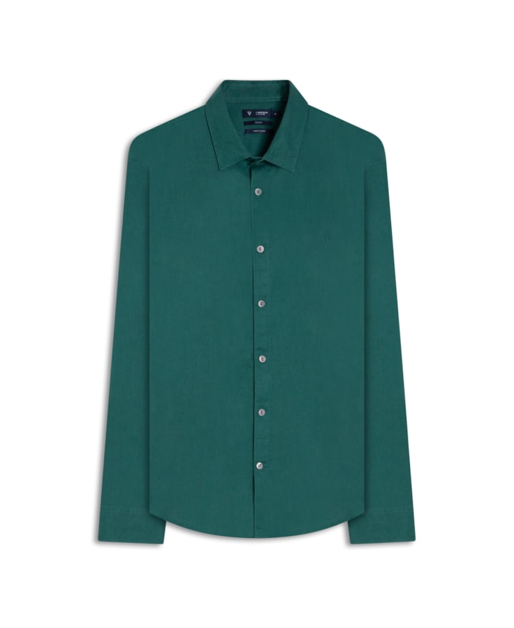 Camisa Linho  Unicollor Classic Shangai Verde Escuro