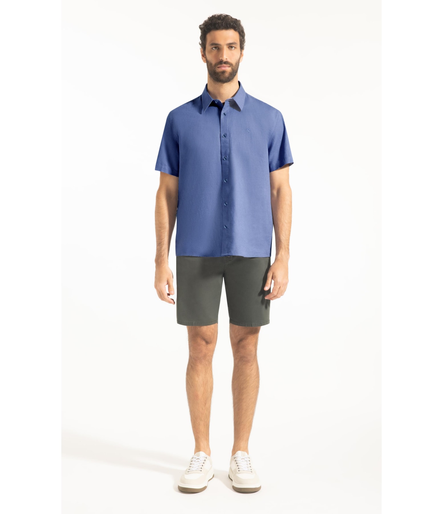 Camisa Linho  Unicollor Retro Irish Azul Seco