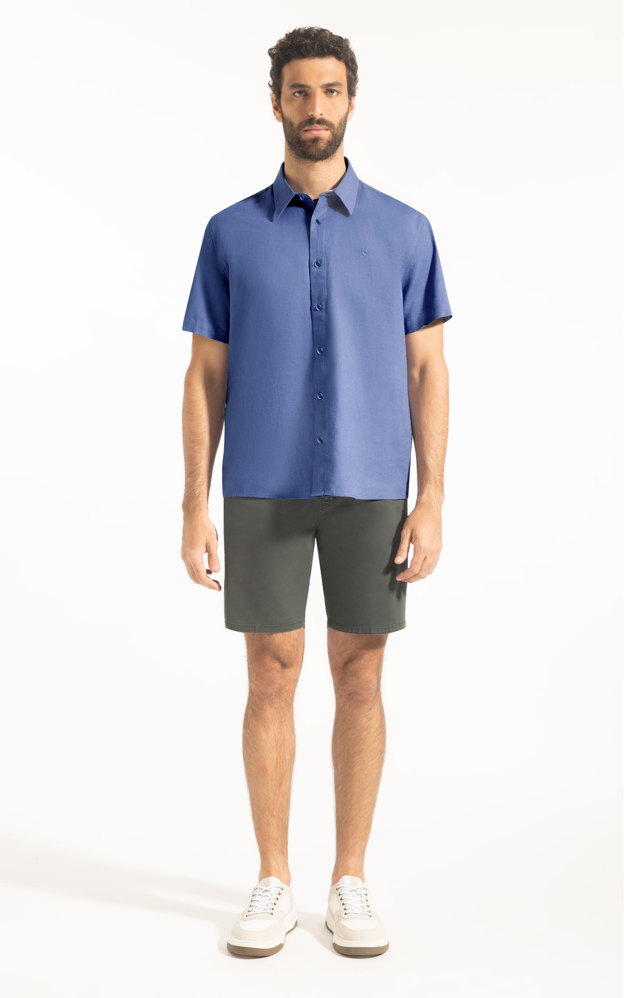 Camisa Linho  Unicollor Retro Irish Azul Seco