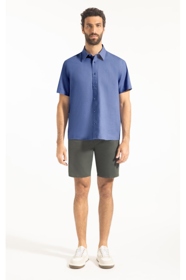 Camisa Linho  Unicollor Retro Irish Azul Seco