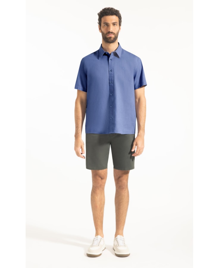 Camisa Linho  Unicollor Retro Irish Azul Seco