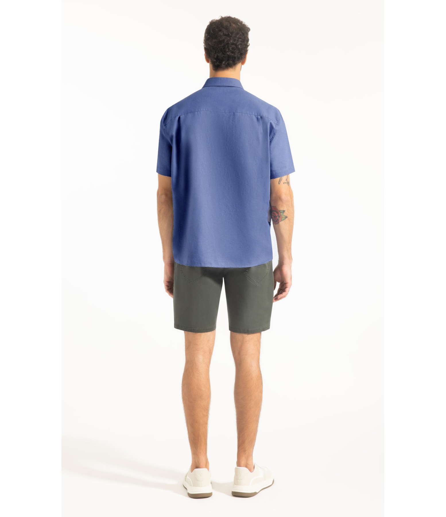 Camisa Linho  Unicollor Retro Irish Azul Seco