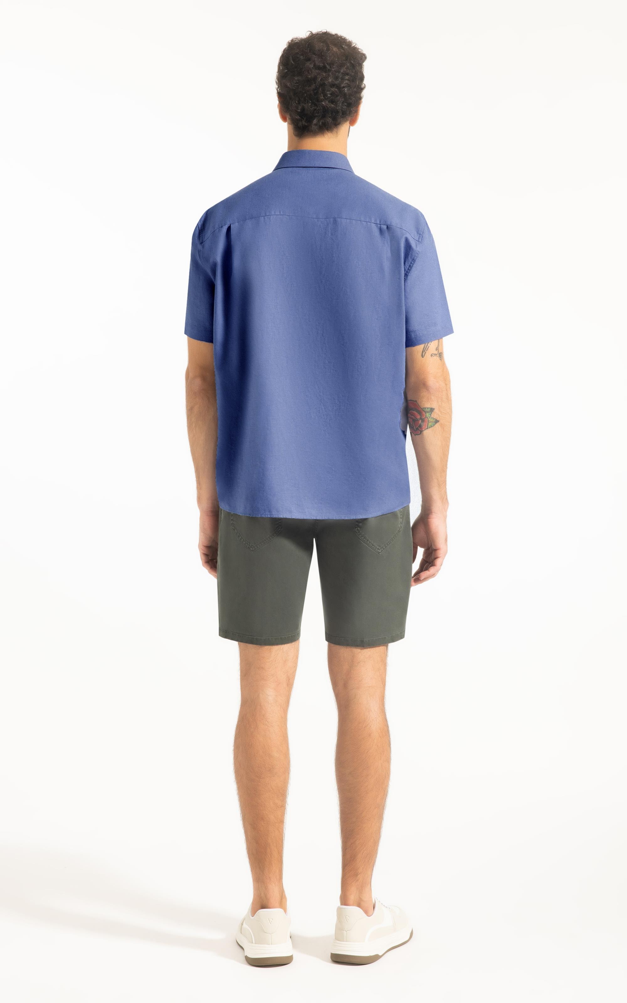 Camisa Linho  Unicollor Retro Irish Azul Seco
