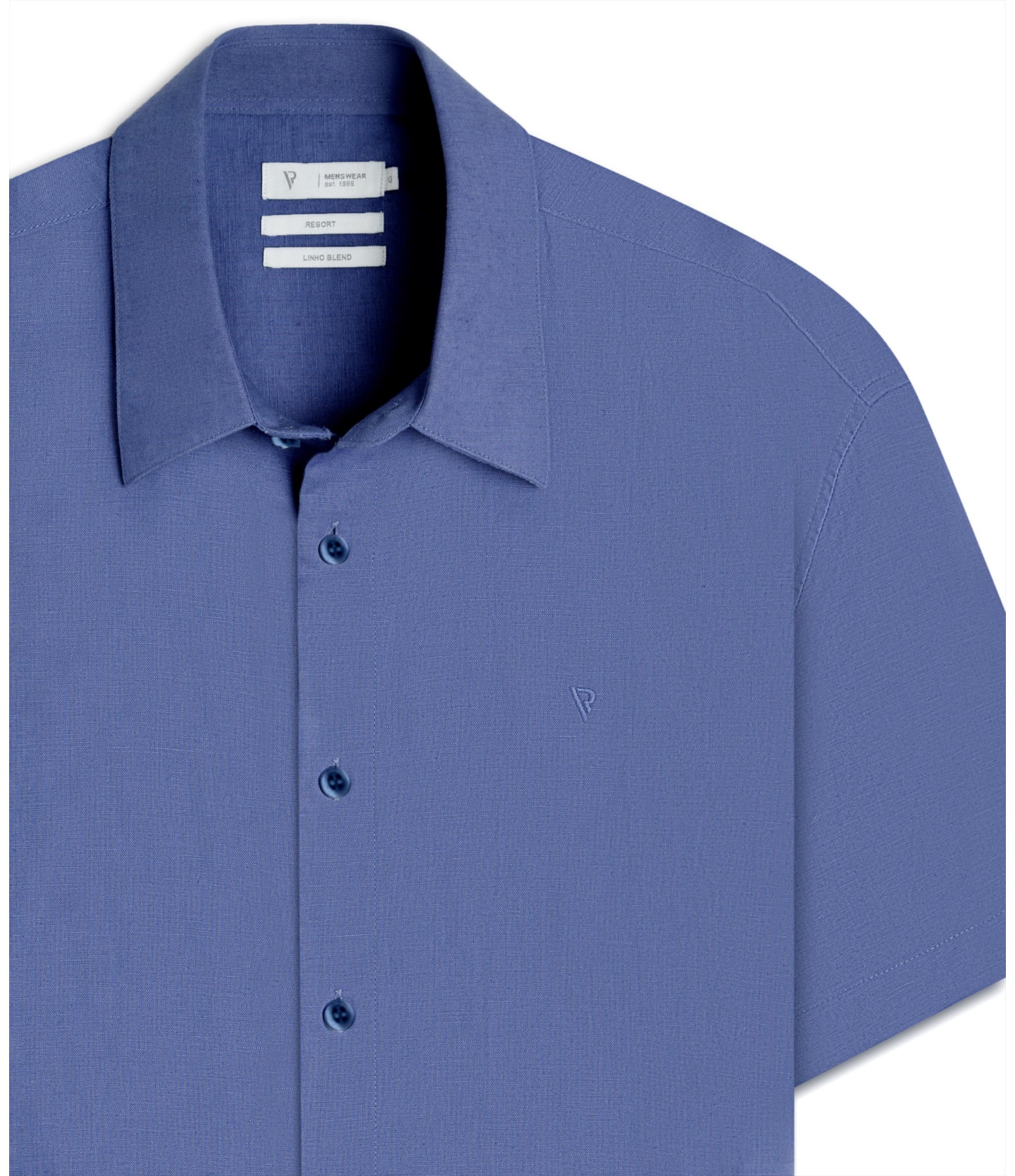 Camisa Linho  Unicollor Retro Irish Azul Seco