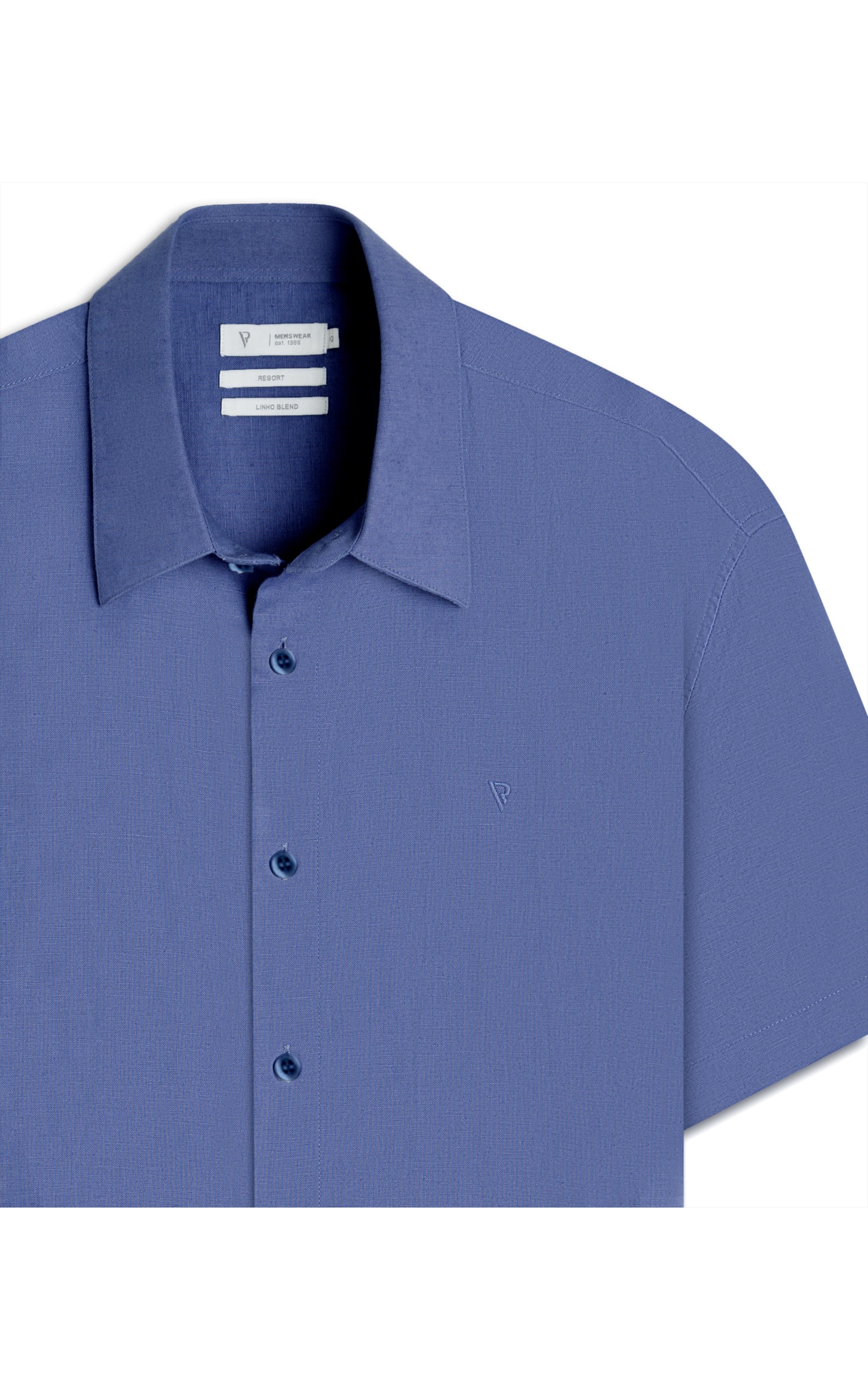 Camisa Linho  Unicollor Retro Irish Azul Seco