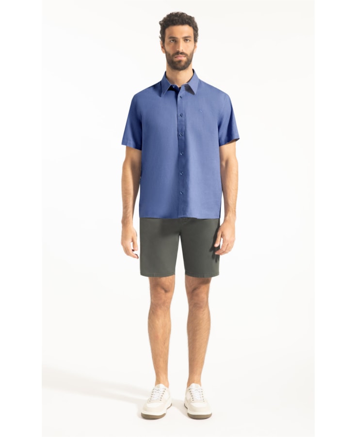 Camisa Linho  Unicollor Retro Irish Azul Seco