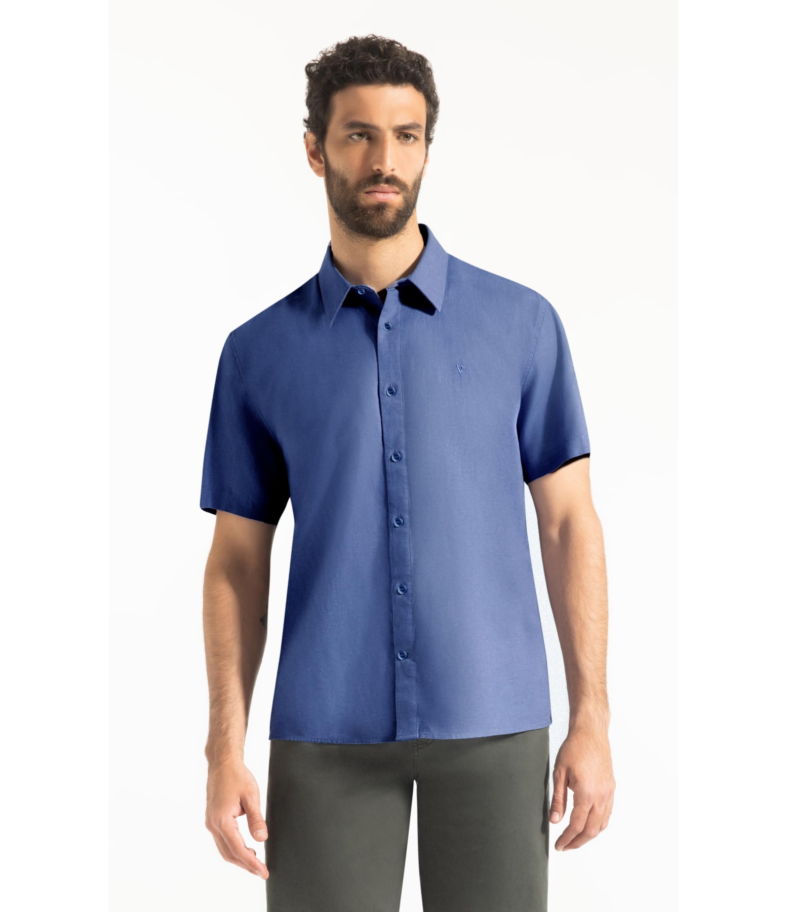 Camisa Linho  Unicollor Retro Irish Azul Seco