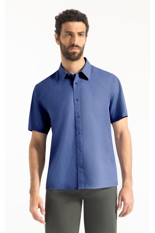 Camisa Linho  Unicollor Retro Irish Azul Seco