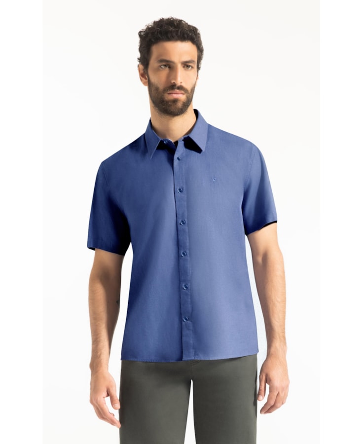 Camisa Linho  Unicollor Retro Irish Azul Seco
