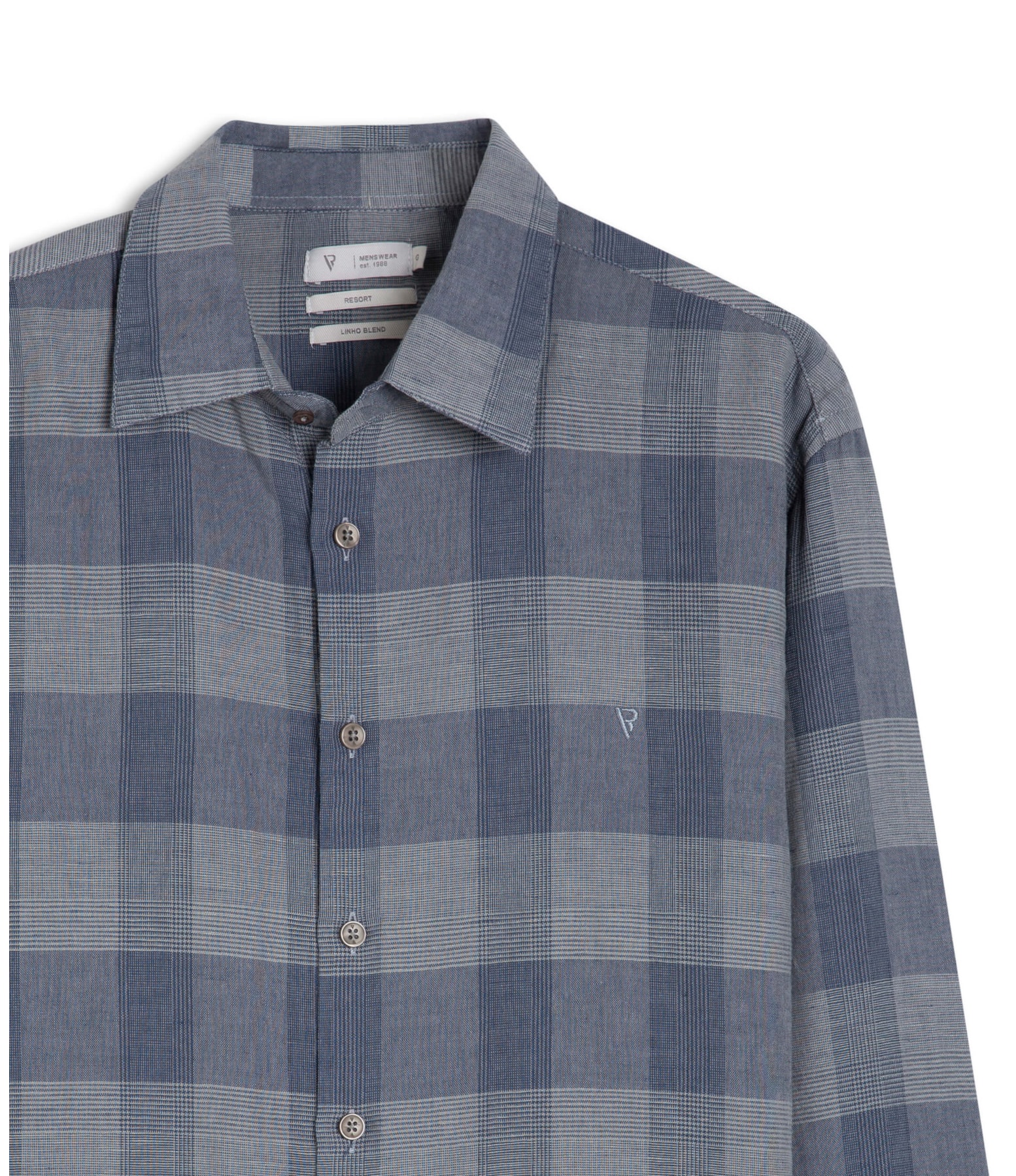 Camisa Linho Xadrez Galles Azul Pervante