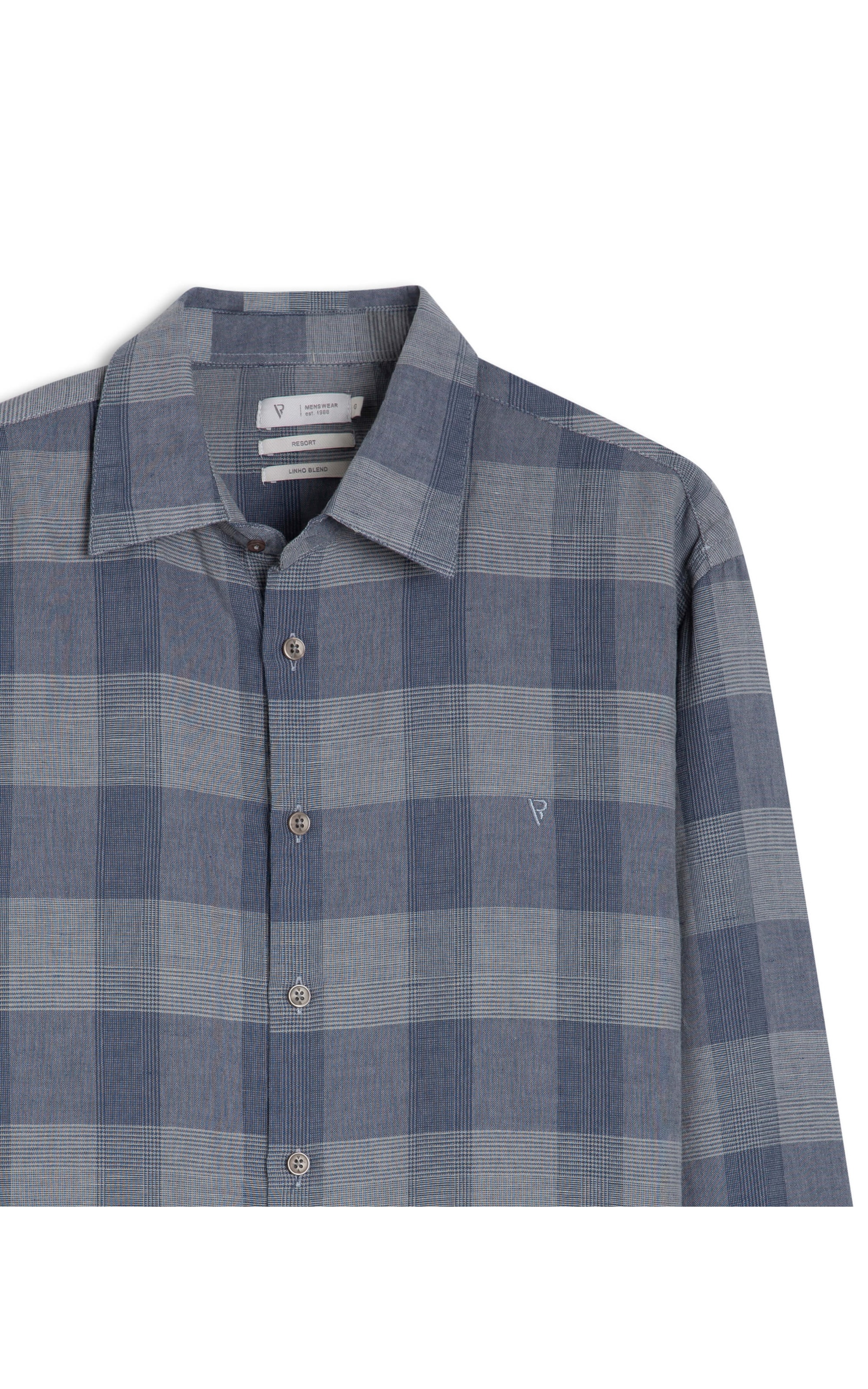 Camisa Linho Xadrez Galles Azul Pervante