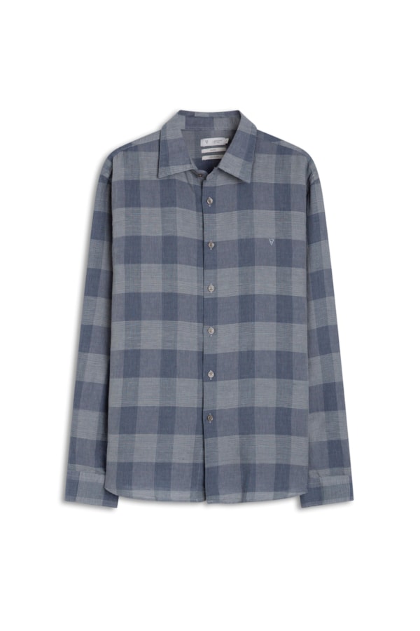 Camisa Linho Xadrez Galles Azul Pervante