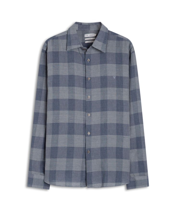 Camisa Linho Xadrez Galles Azul Pervante
