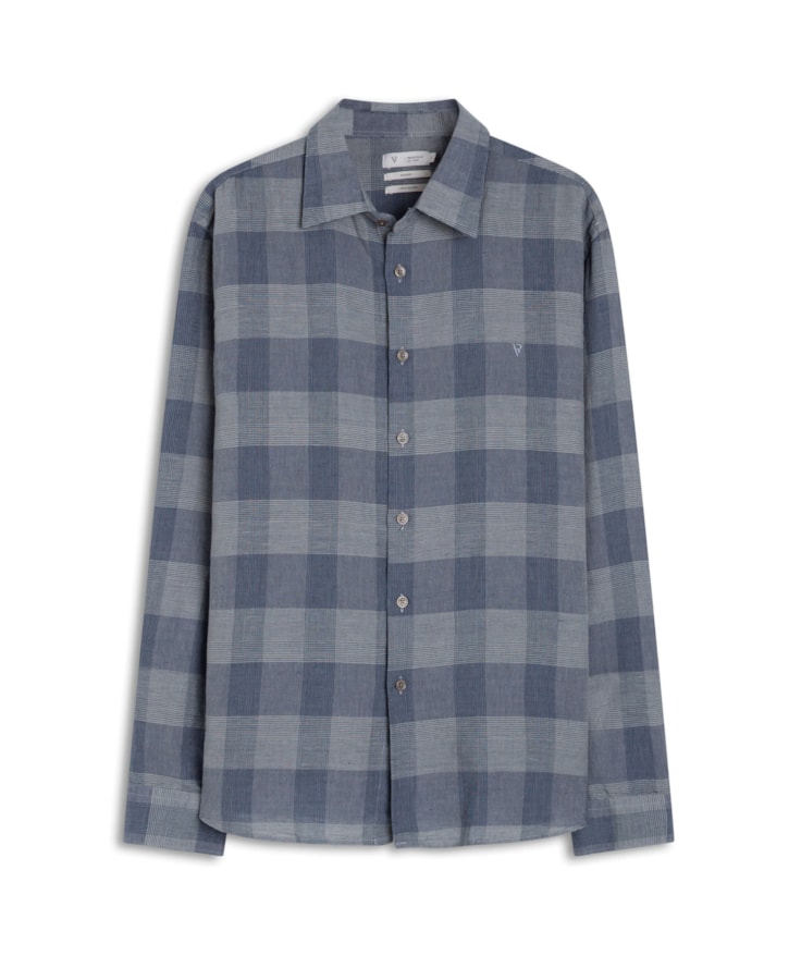 Camisa Linho Xadrez Galles Azul Pervante