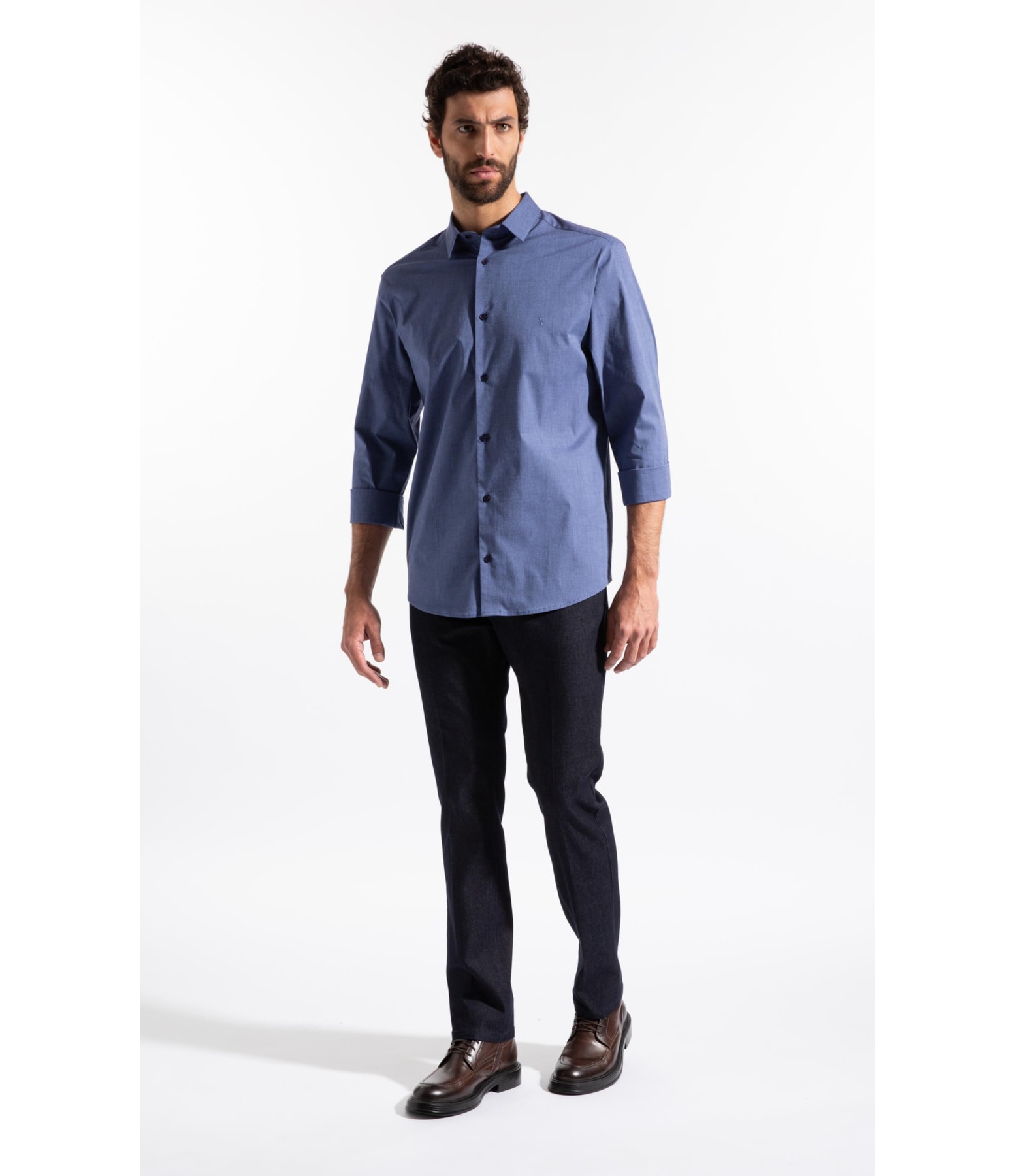 Camisa Ly Fil a Fil Slim Shanghai Ml Azul Jeans