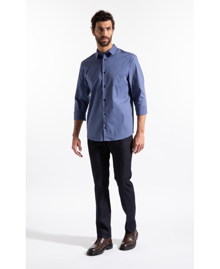 Camisa Ly Fil a Fil Slim Shanghai Ml Azul Jeans