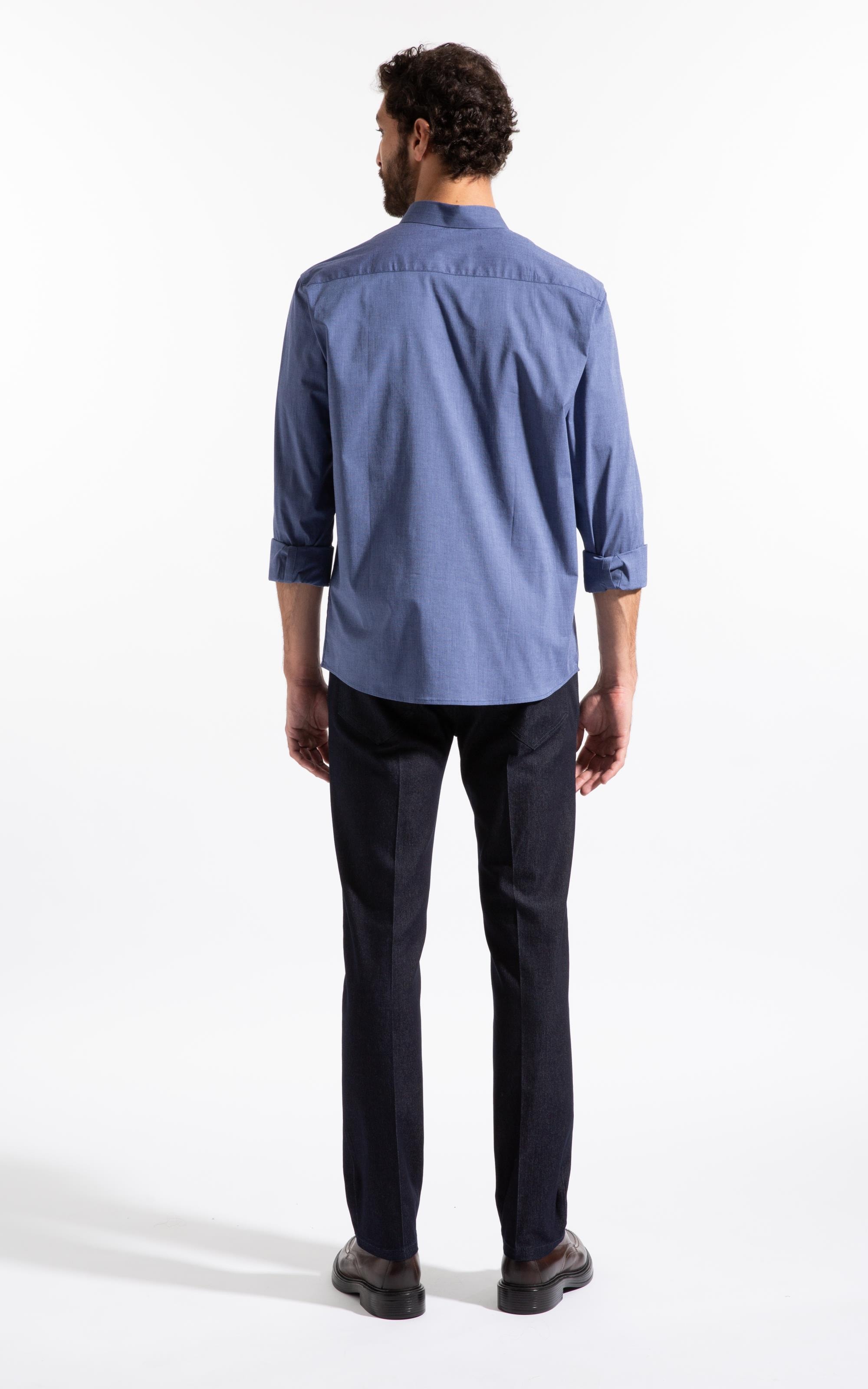 Camisa Ly Fil a Fil Slim Shanghai Ml Azul Jeans