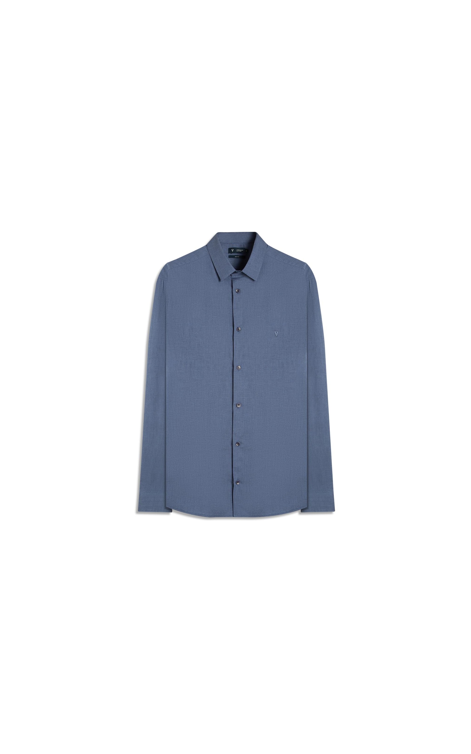 Camisa Ly Fil a Fil Slim Shanghai Ml Azul Jeans