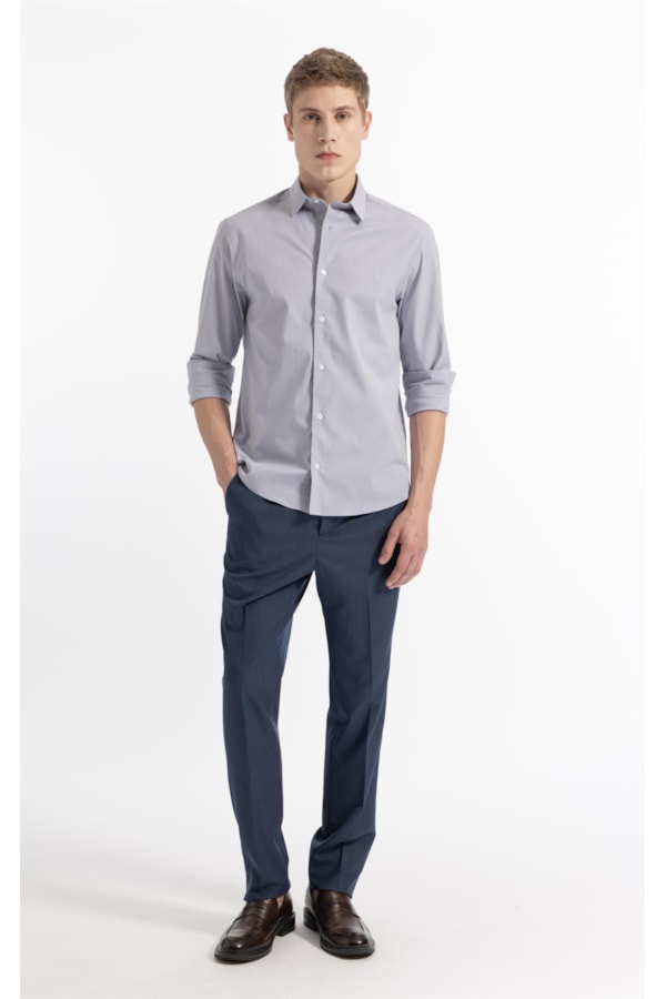Camisa Ly Fil a Fil Slim Shanghai Ml Cinza Claro