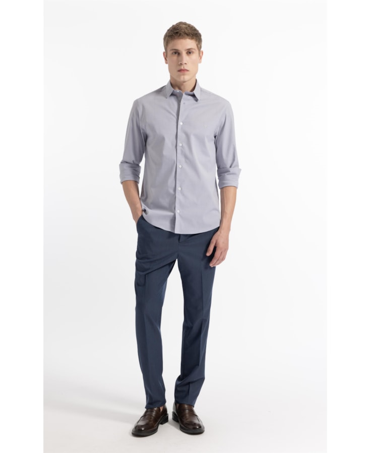 Camisa Ly Fil a Fil Slim Shanghai Ml Cinza Claro