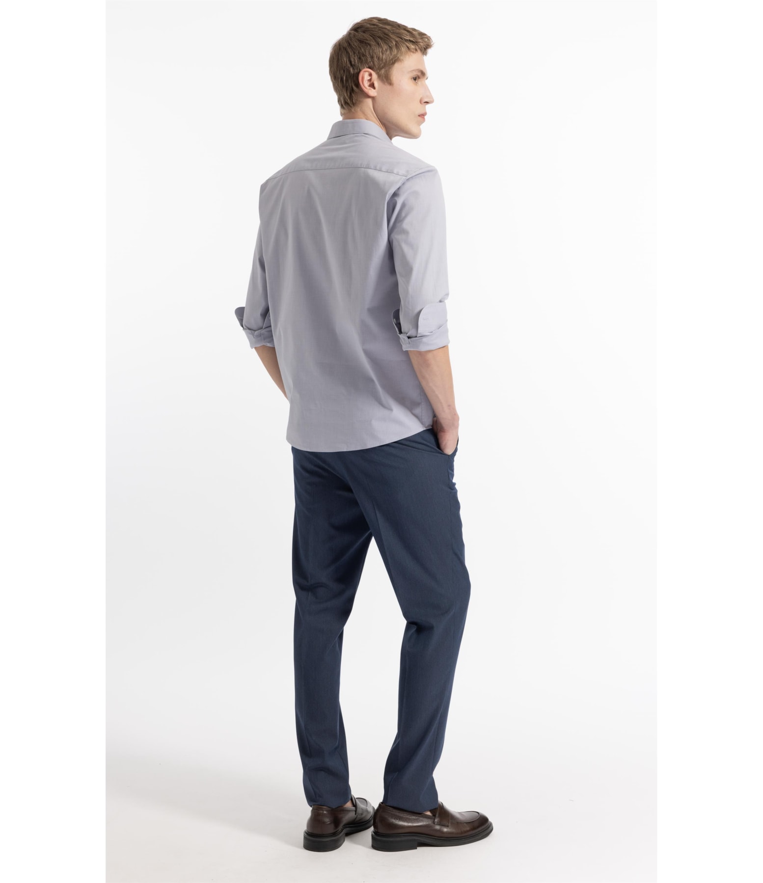 Camisa Ly Fil a Fil Slim Shanghai Ml Cinza Claro